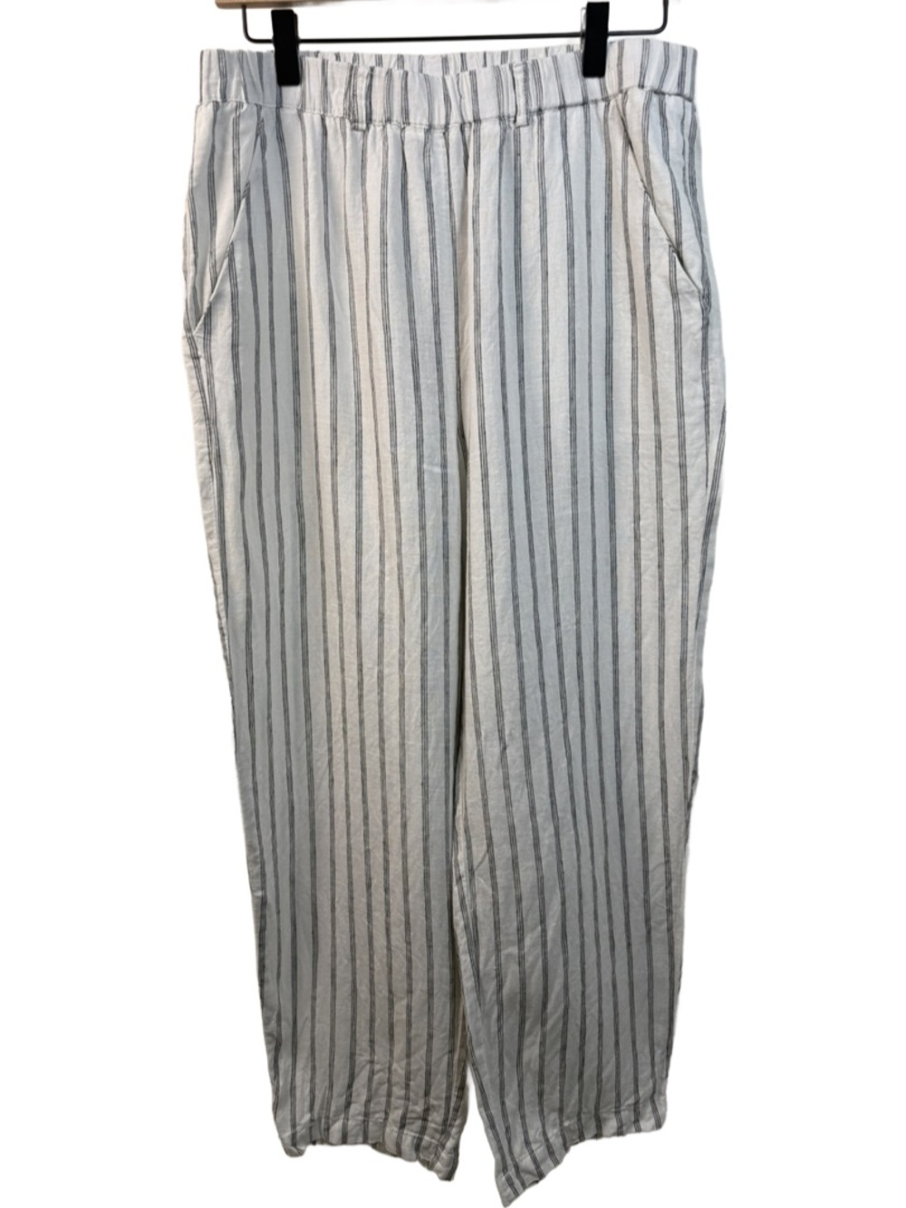 Quince White And Black Vertical Stripe linen Elastic Waist trousers